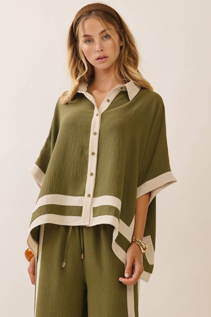 Contrast Trim Shirt With Matching Pants Set