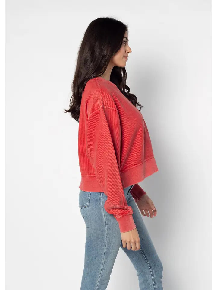 Corded Boxy Pullover | Oversized Cotton Fleece Sweatshirt in Red, Green & Navy