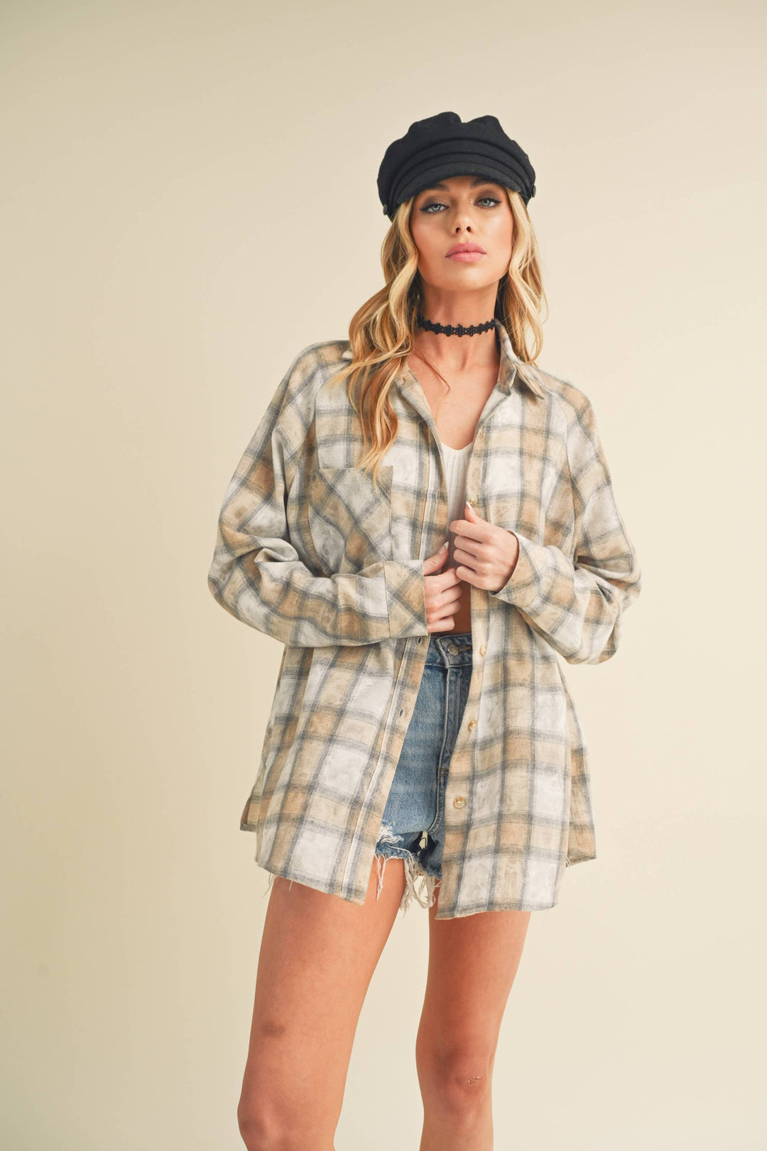 8323DN Laura Plaid Washed Flannel Shirt