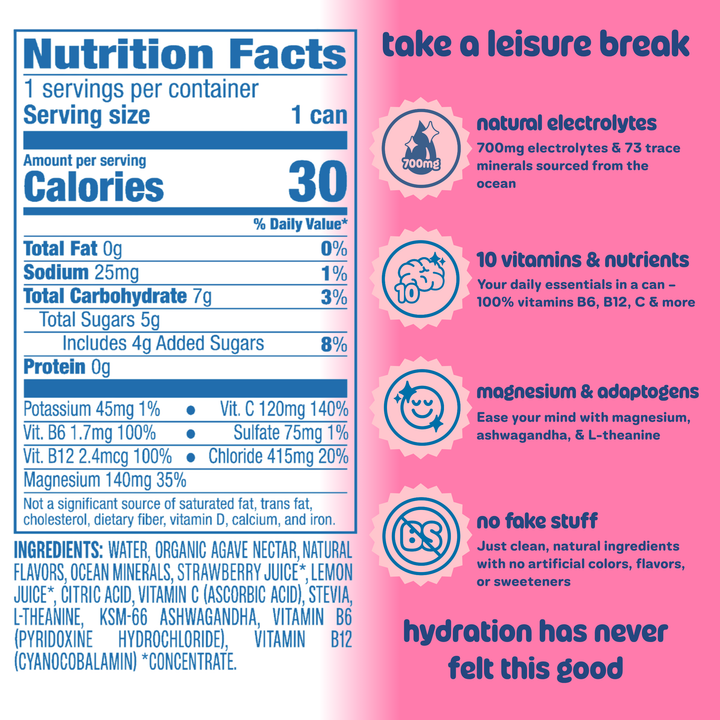 Leisure Hydration Electrolyte Strawberry Breeze (16 x 12oz)