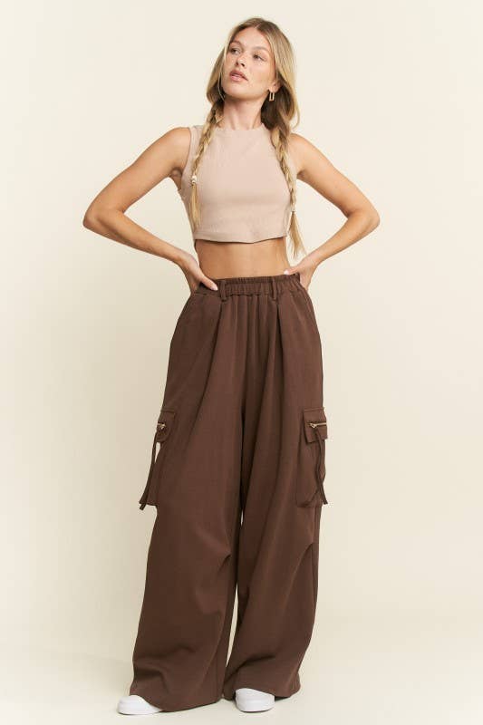 PLUS SIZE SOLID WIDE LEG CARGO PANTS