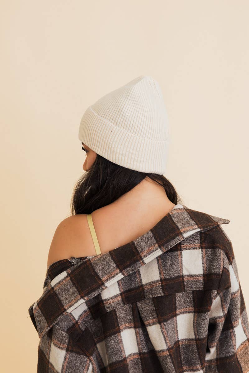 Happy Face Embroidered Ribbed Knit Beanie
