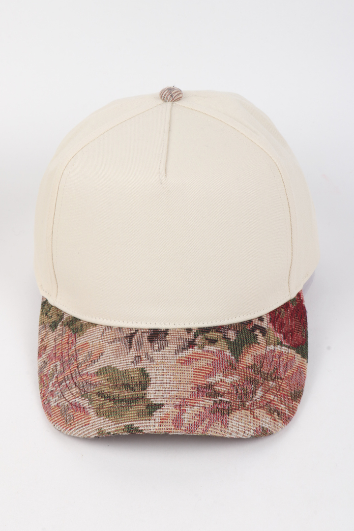 Floral Print Brocade 5 Panels Two Tone Baseball Cap