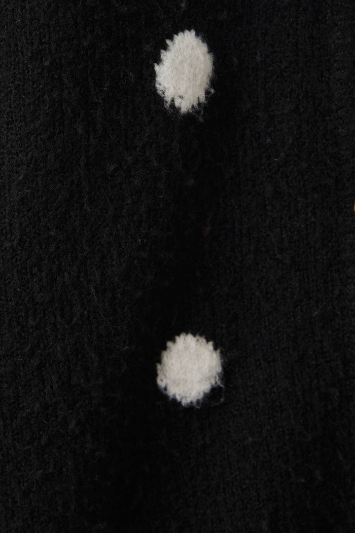 LONG SLEEVE CREW NECK POLKA DOT SWEATER CARDIGAN