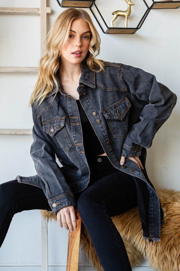 Distressed Denim Western Oversize Jacket