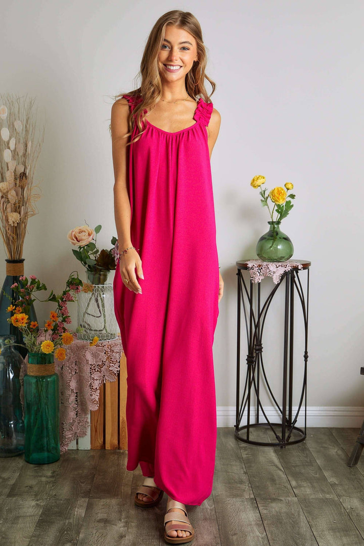 ELASTIC RUFFLE PLUS JUMPSUIT - AJP17037X