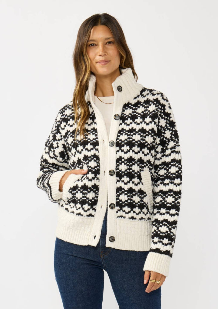 Geo Pattern Button Down Sweater Jacket