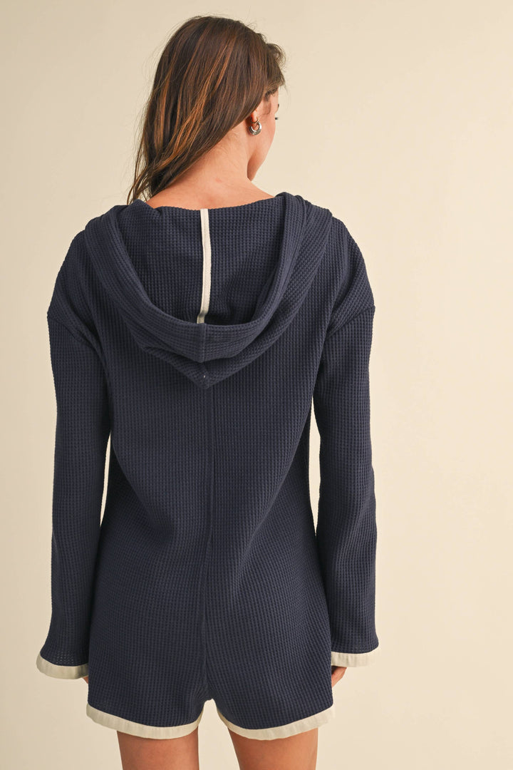 Hooded waffle knit romper