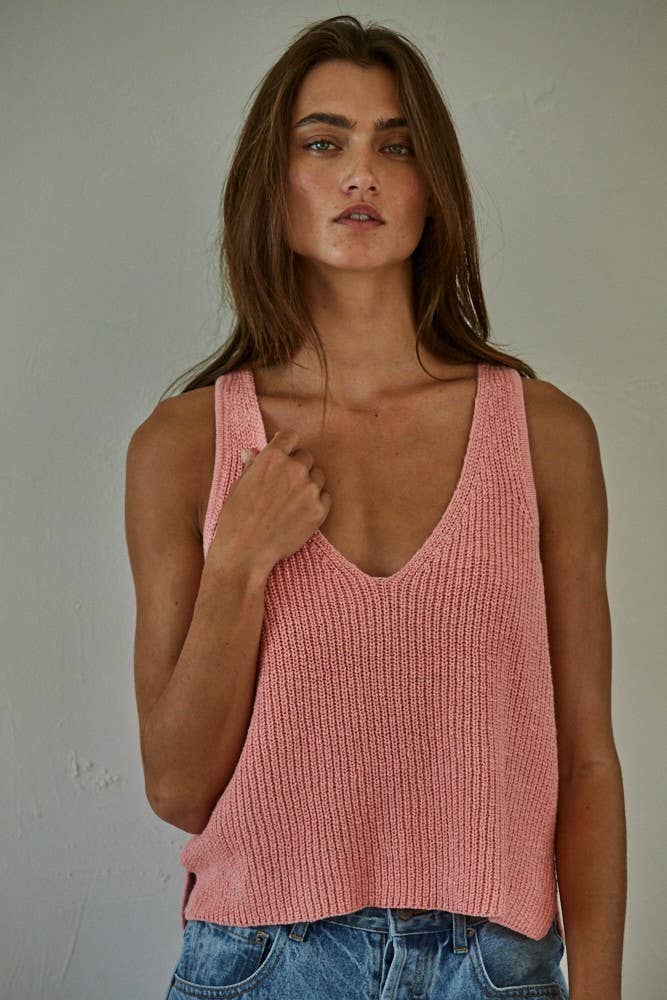 W1925 | Knit Sweater Cotton V-Neck Sleeveless Tank Top