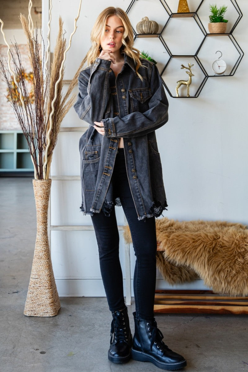 Distressed Denim Western Oversize Jacket