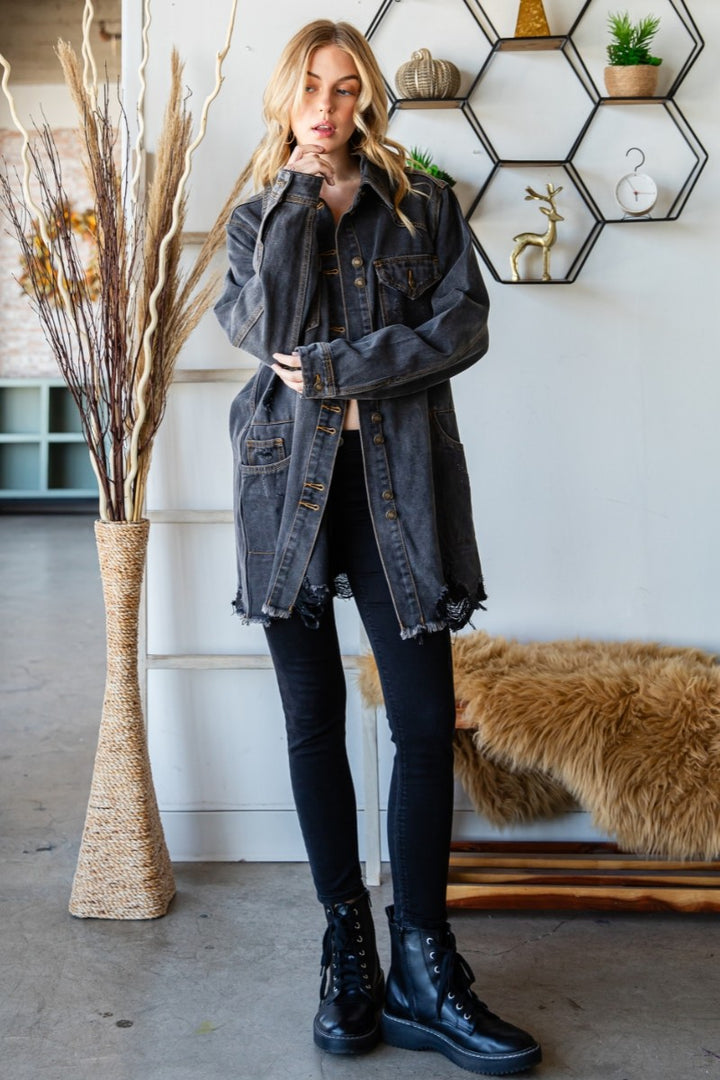 Distressed Denim Western Oversize Jacket