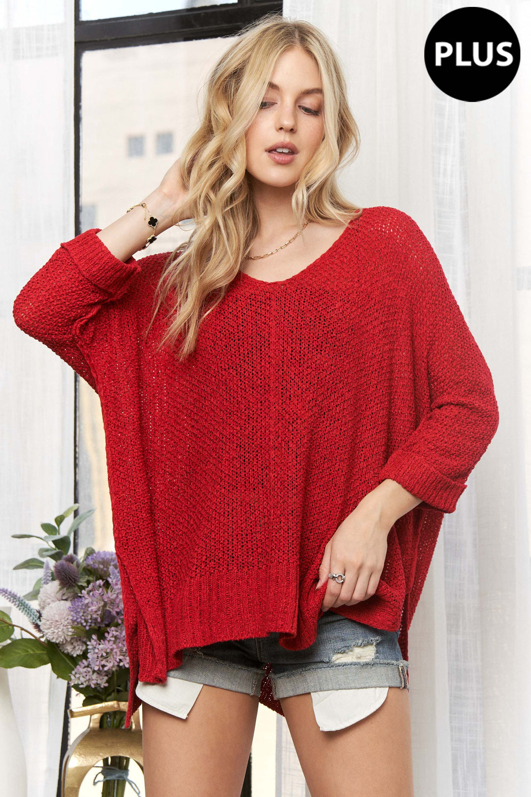 PLUS LOOSE FIT BASIC KNITTED SWEATER -CESW1922X
