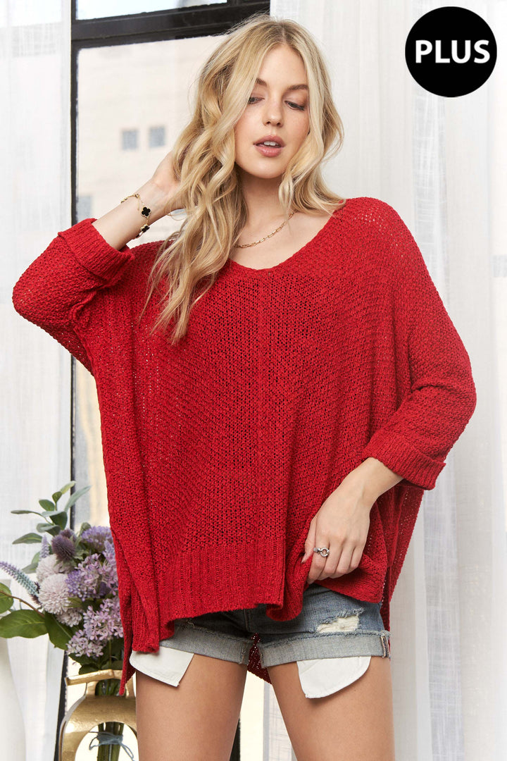 PLUS LOOSE FIT BASIC KNITTED SWEATER -CESW1922X