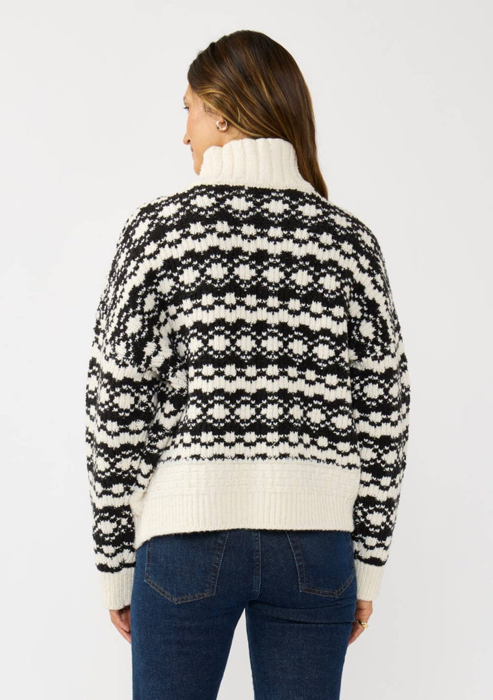 Geo Pattern Button Down Sweater Jacket