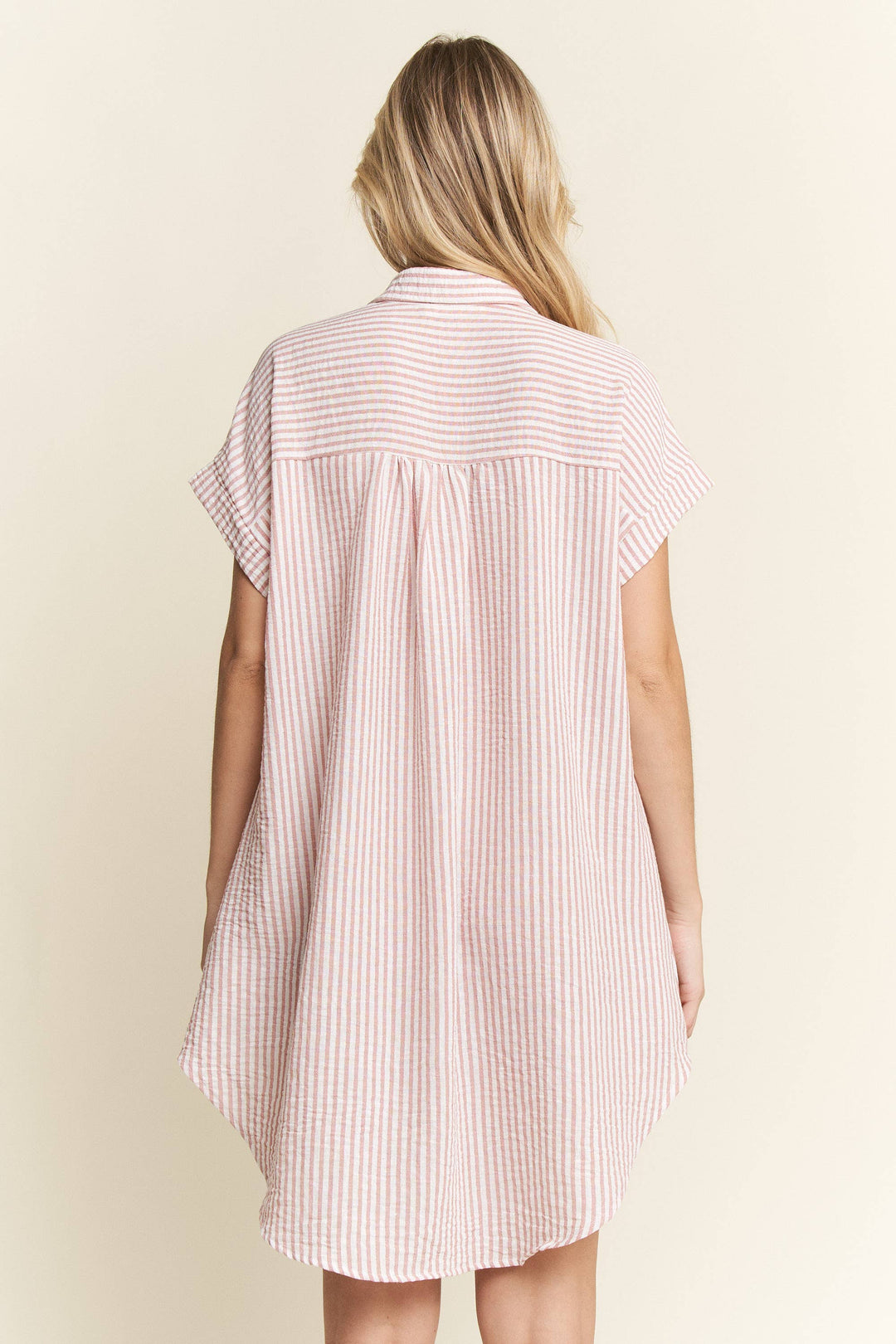 PLUS SIZE STRIPED PASTEL BUTTON DOWN MINI DRESS