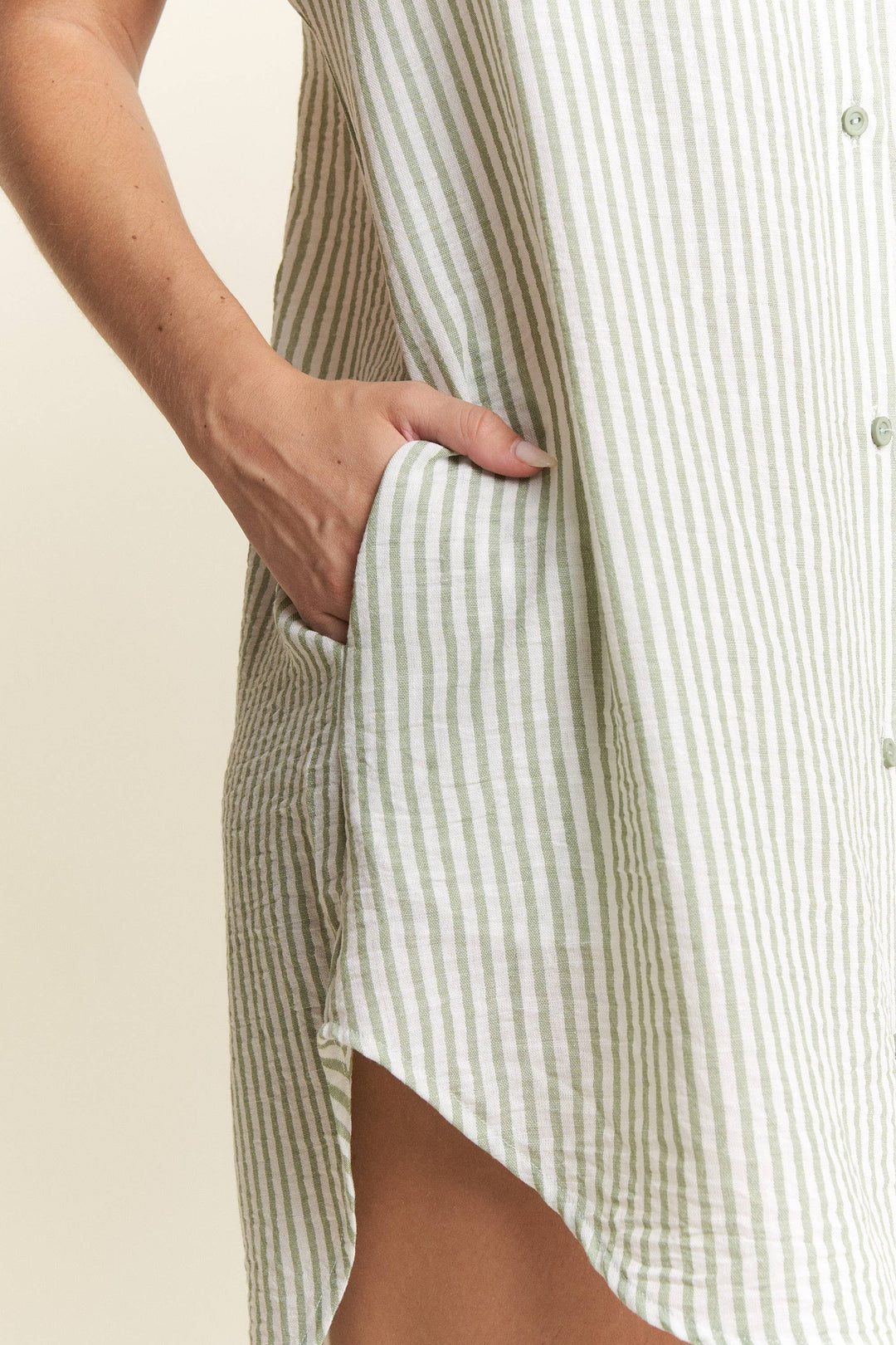 PLUS SIZE STRIPED PASTEL BUTTON DOWN MINI DRESS