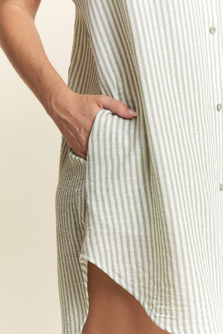 PLUS SIZE STRIPED PASTEL BUTTON DOWN MINI DRESS