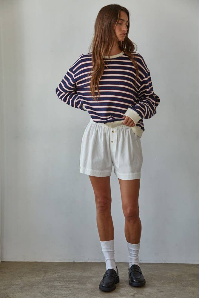 L8745 | Knit Cotton Striped Crew Neck Long Sleeve Sweatshirt