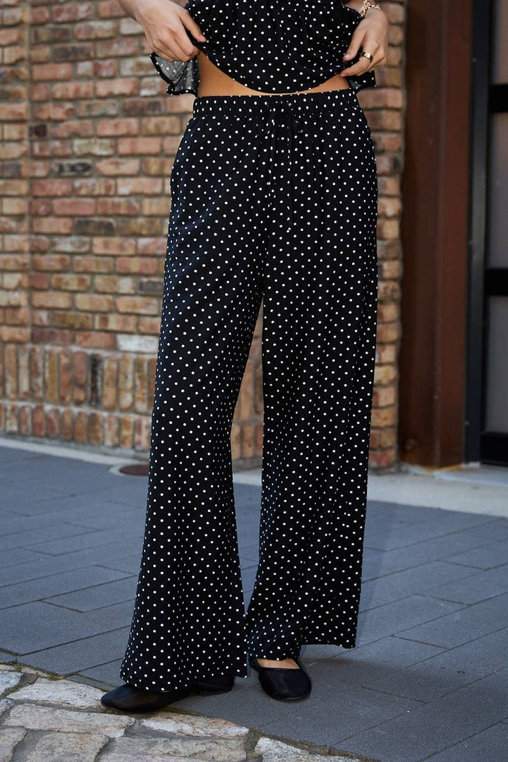 HIGH WAIST DRAW STRING ELASTIC WIDE PANTS