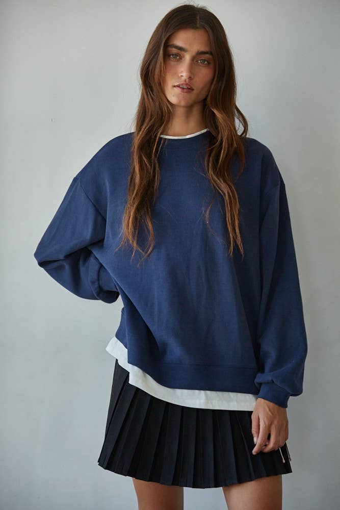 L8680 | Knit Cotton Polyester Crew Neck Sweatshirt Top