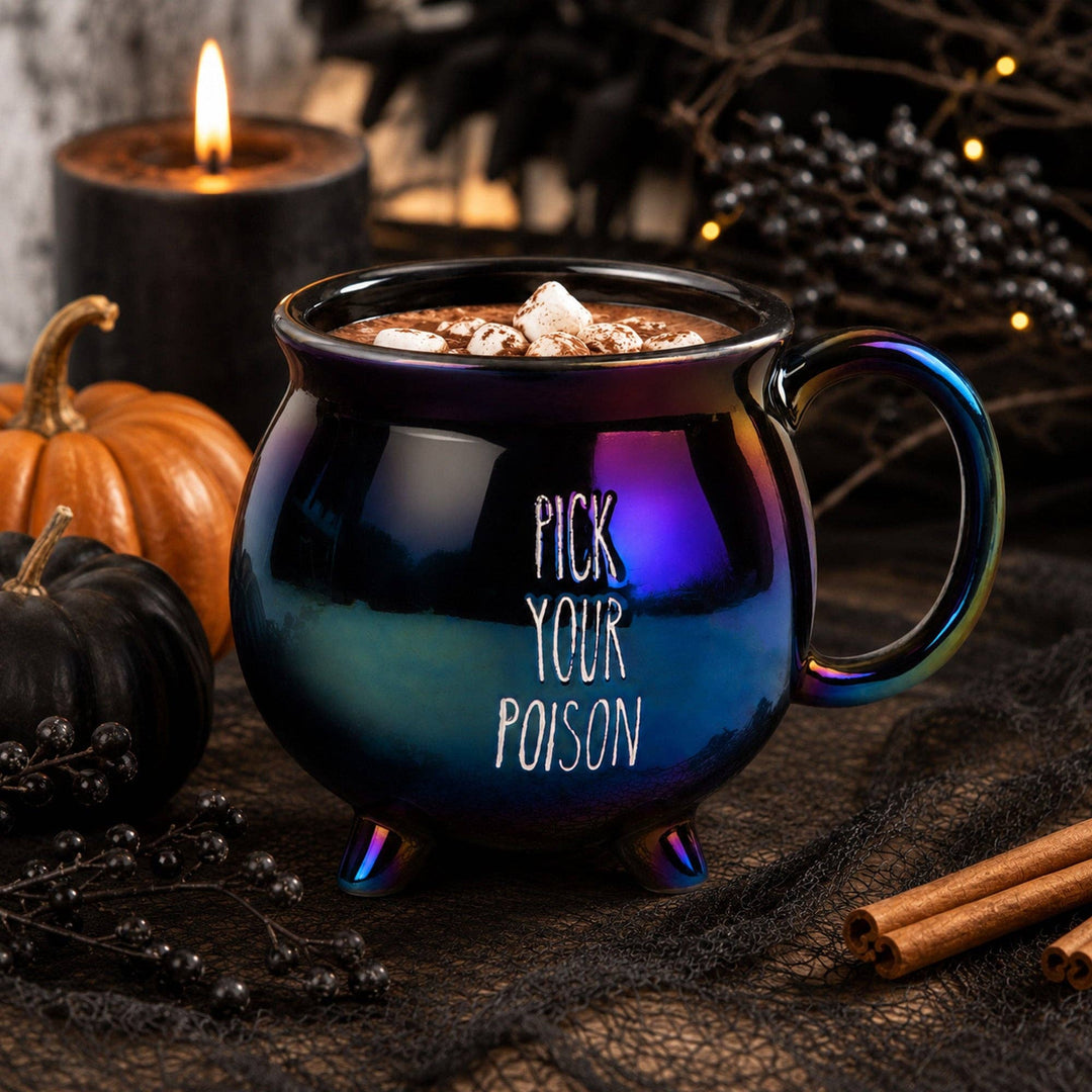 20oz Blk Pick Your Poison Sentiment Cauldron Shape Ftd Mug