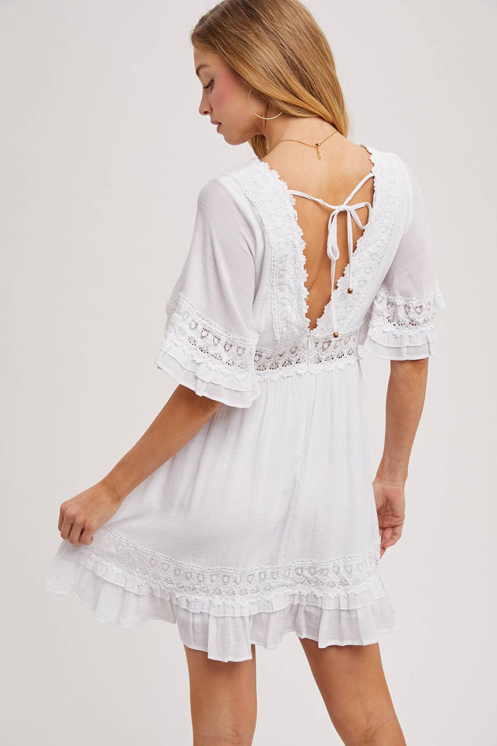 V-NECK LACE DRESS OPEN BACK - EASTER DAY