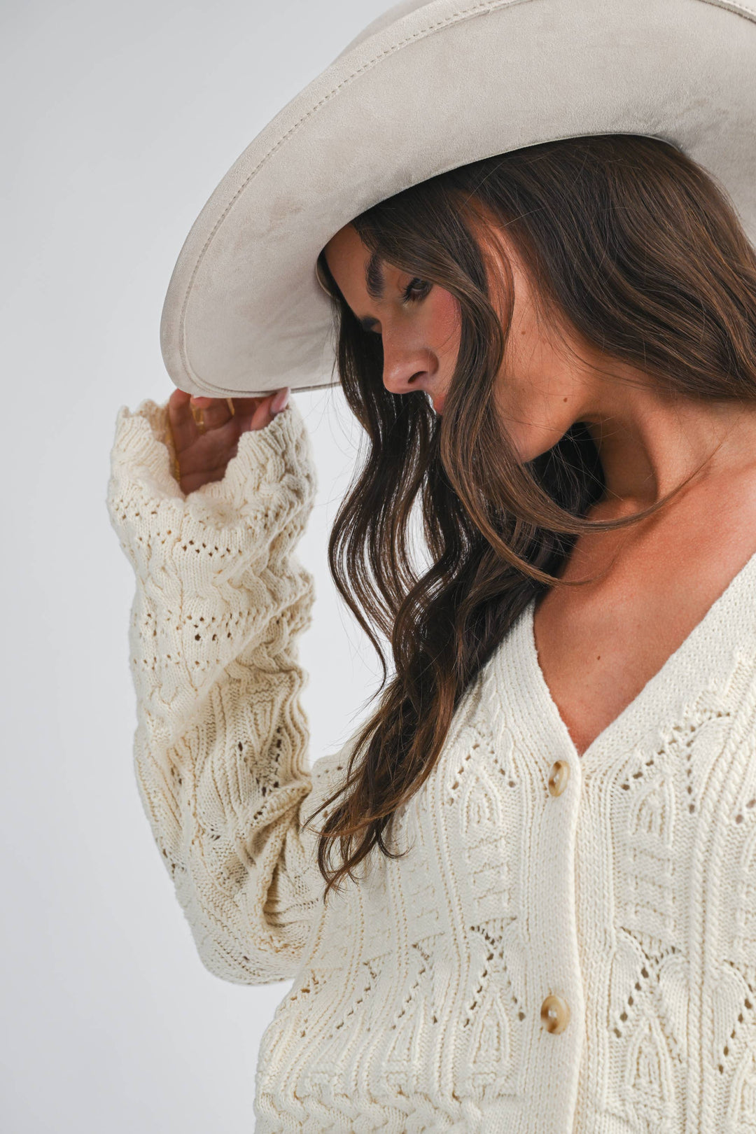 5201HK Textured Pointelle Button Front Cardigan Top