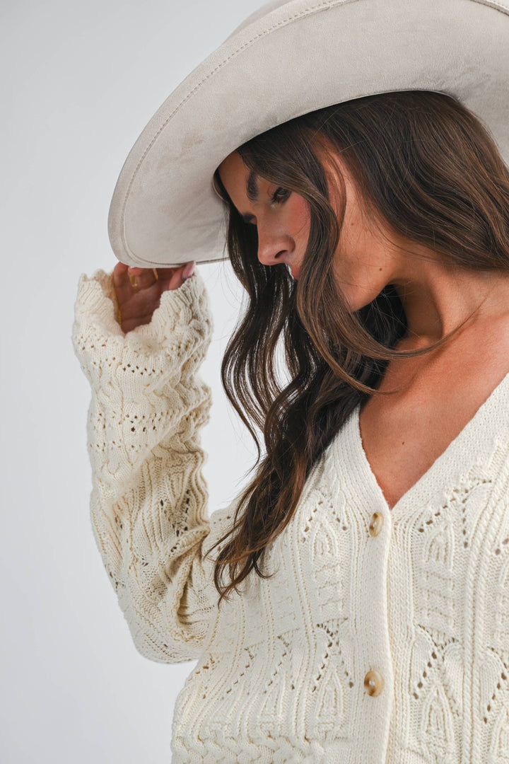 5201HK Textured Pointelle Button Front Cardigan Top