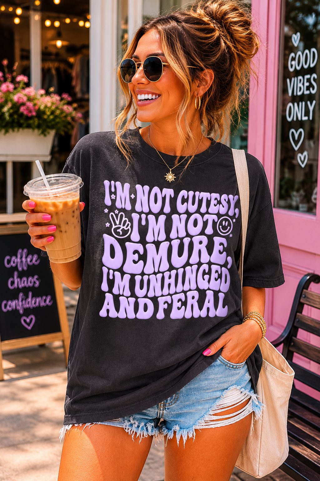 I'm Not Cutesy, I'm Not Demure, I'm Unhinged & Feral Puff Print Tee