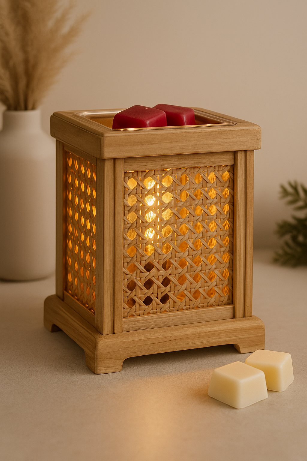 Vintage Bulb Illumination Fragrance Warmer – Wood & Cane