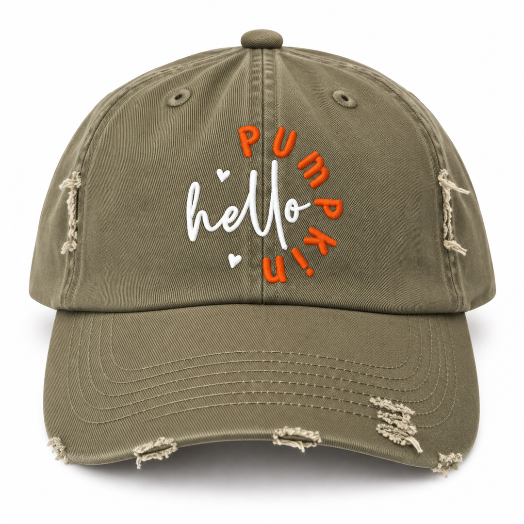 Hello Pumpkin Distressed Baseball Cap