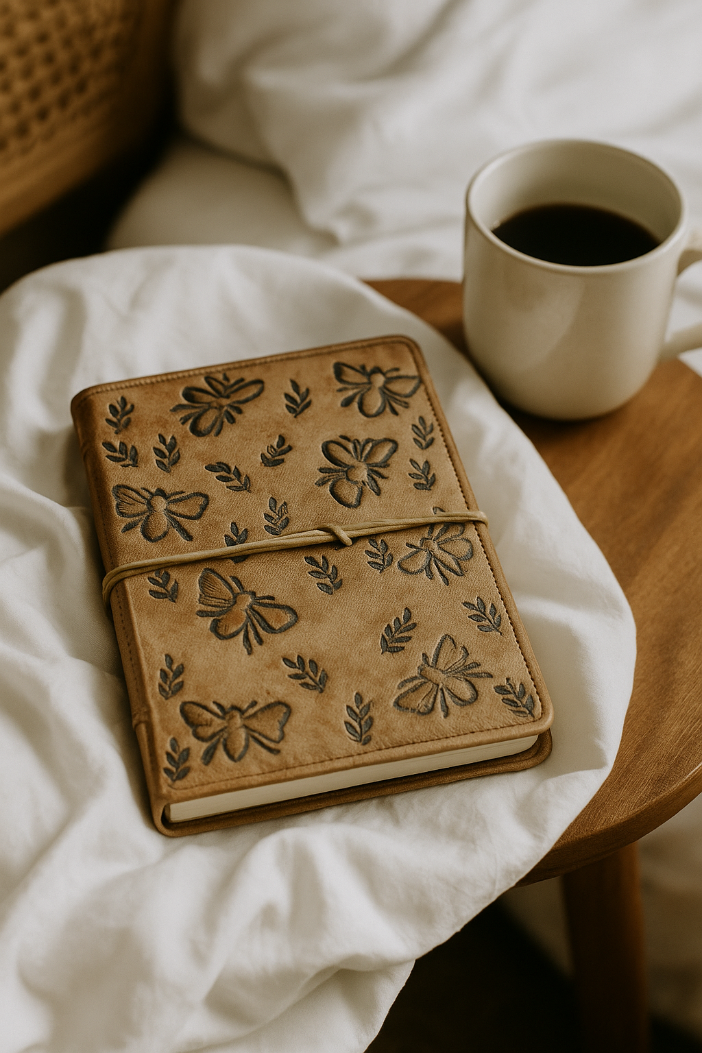 Bee & Floral Embossed Leather Journal