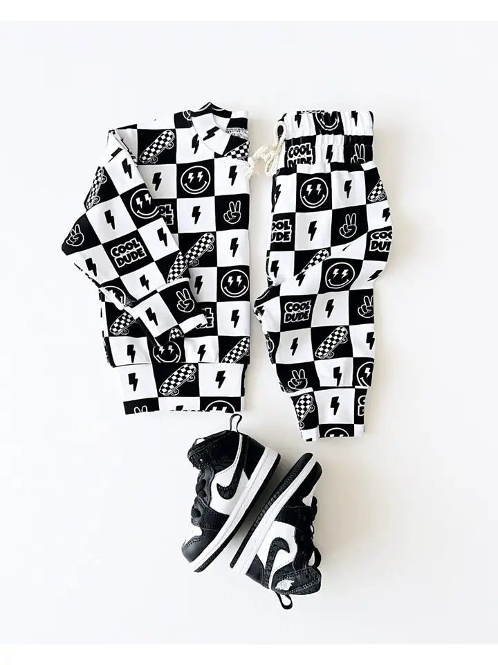 Cool Dude Jogger Set – Black & White Checker