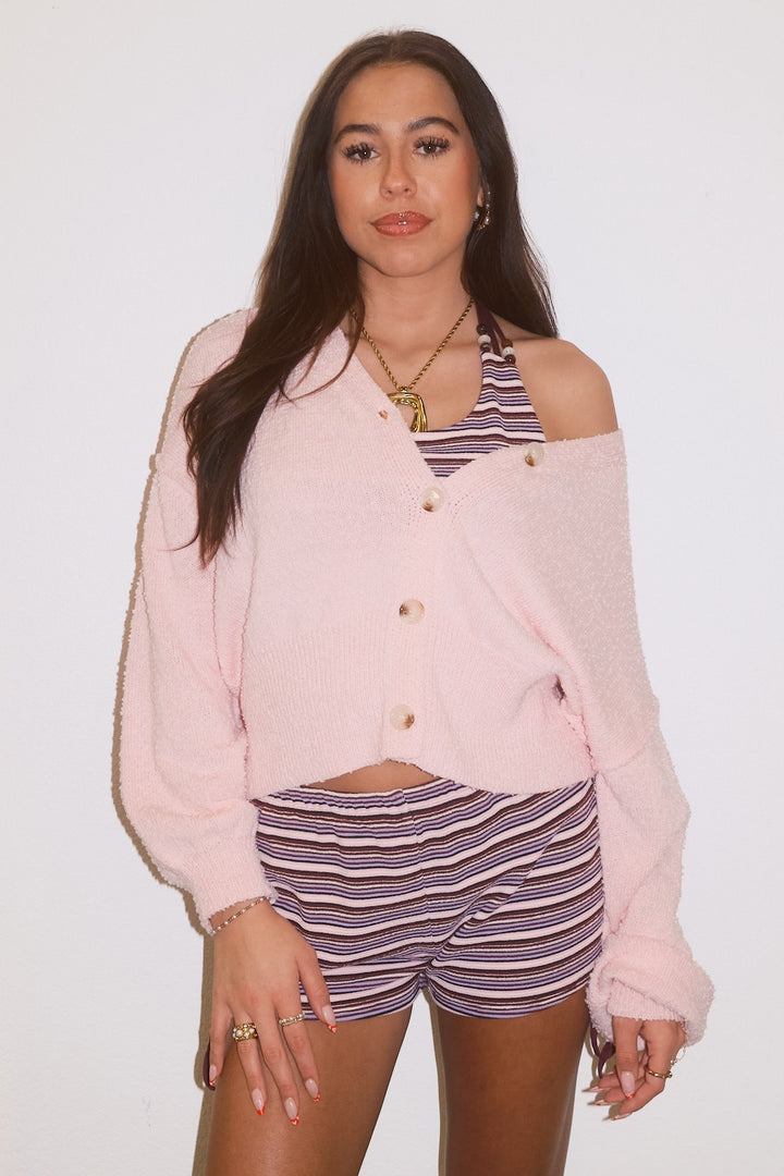 Dropped Shoulder Cropped Cardigan