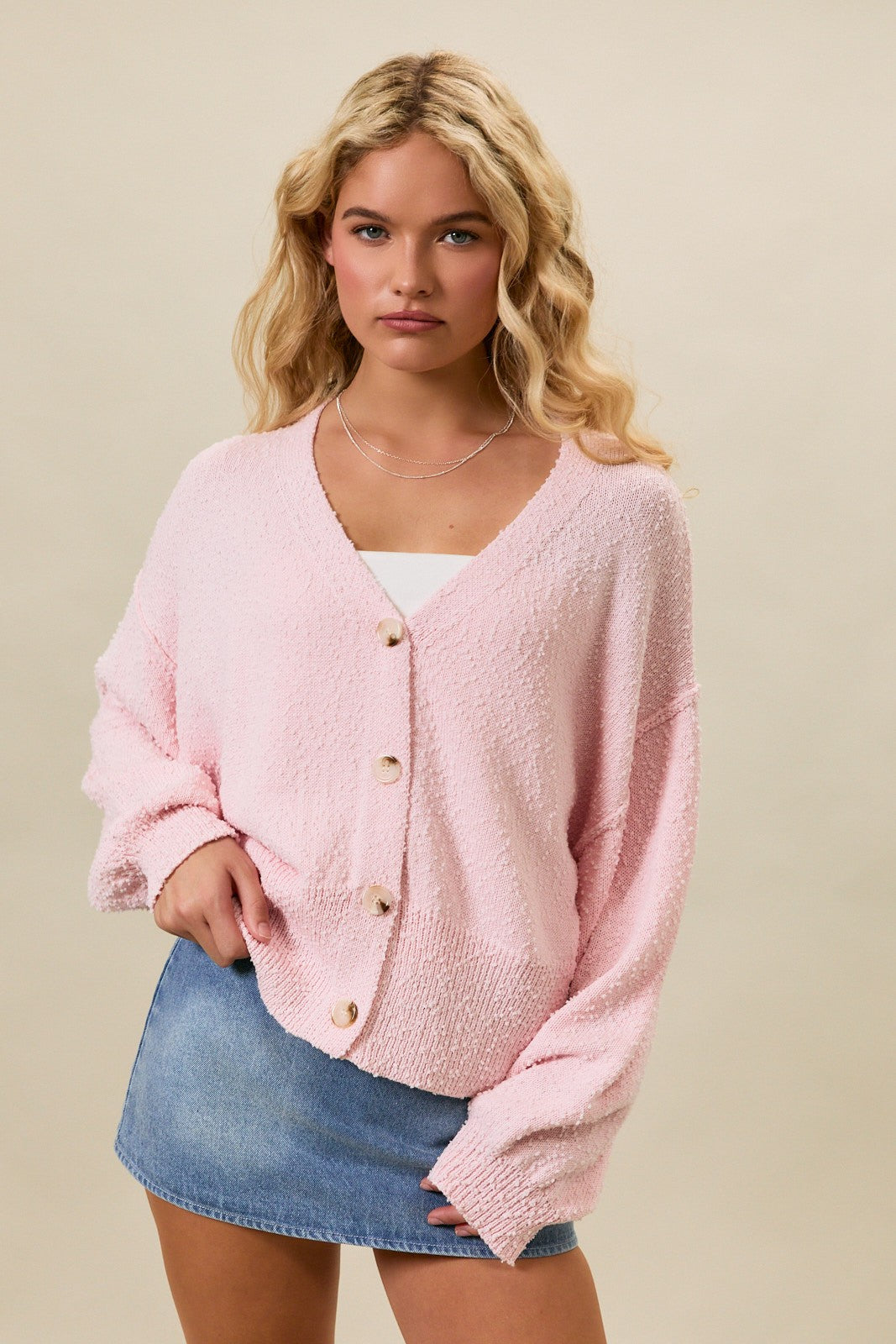 Dropped Shoulder Cropped Cardigan