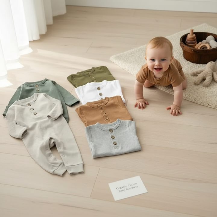 Organic Cotton Button Baby Romper