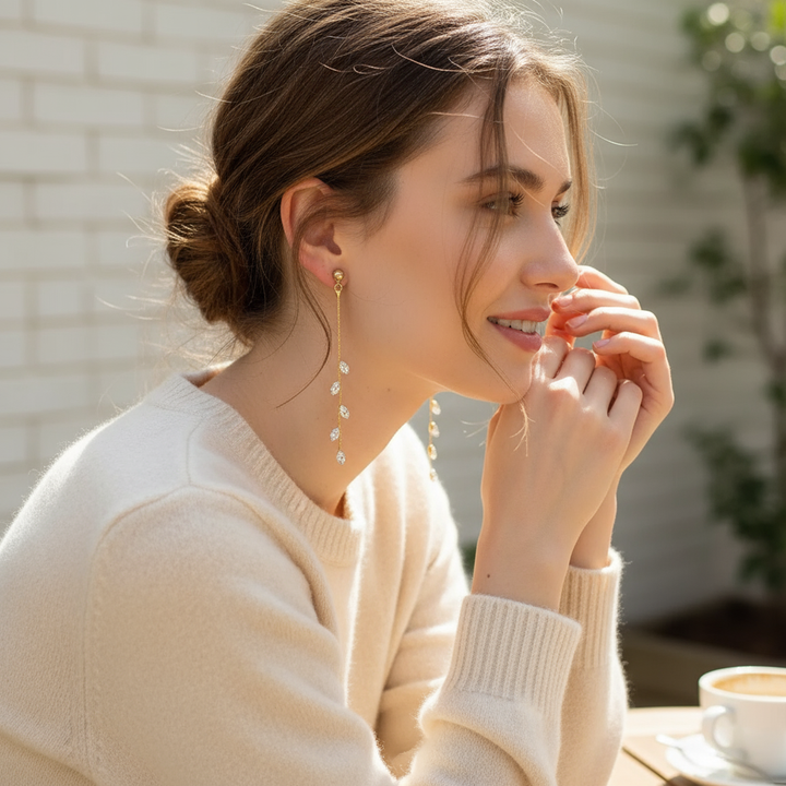 Gracie Dangles – Gold | Dainty Vine Earrings | Bridal Chic