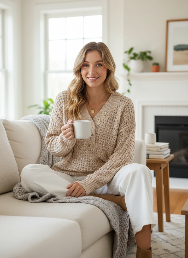 Thermal Henley Sweater Top