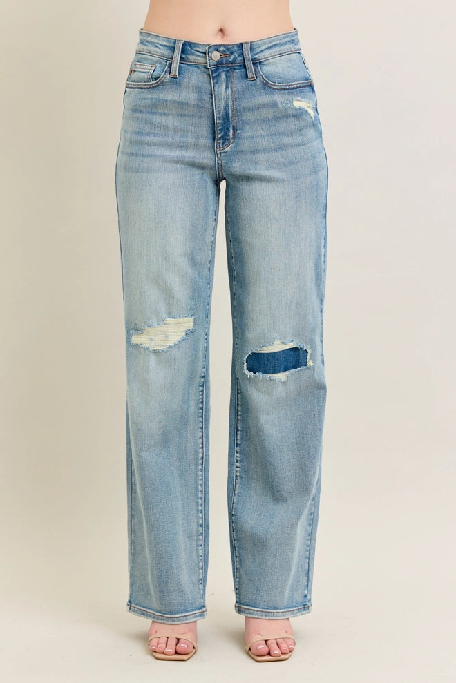 Judy Blue High-Waisted Distressed Straight Boot Jeans