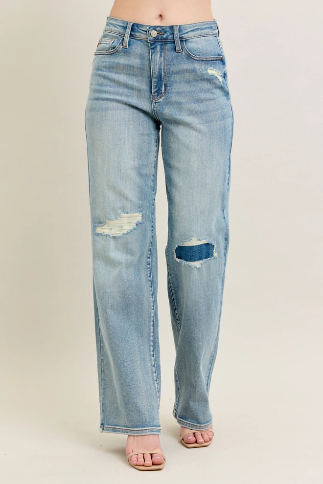Judy Blue High-Waisted Distressed Straight Boot Jeans