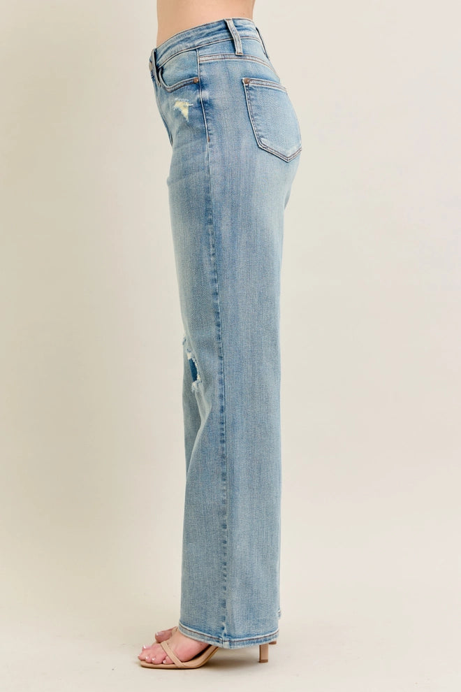 Judy Blue High-Waisted Distressed Straight Boot Jeans