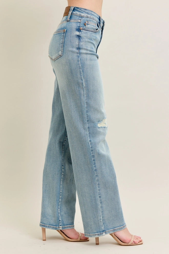 Judy Blue High-Waisted Distressed Straight Boot Jeans