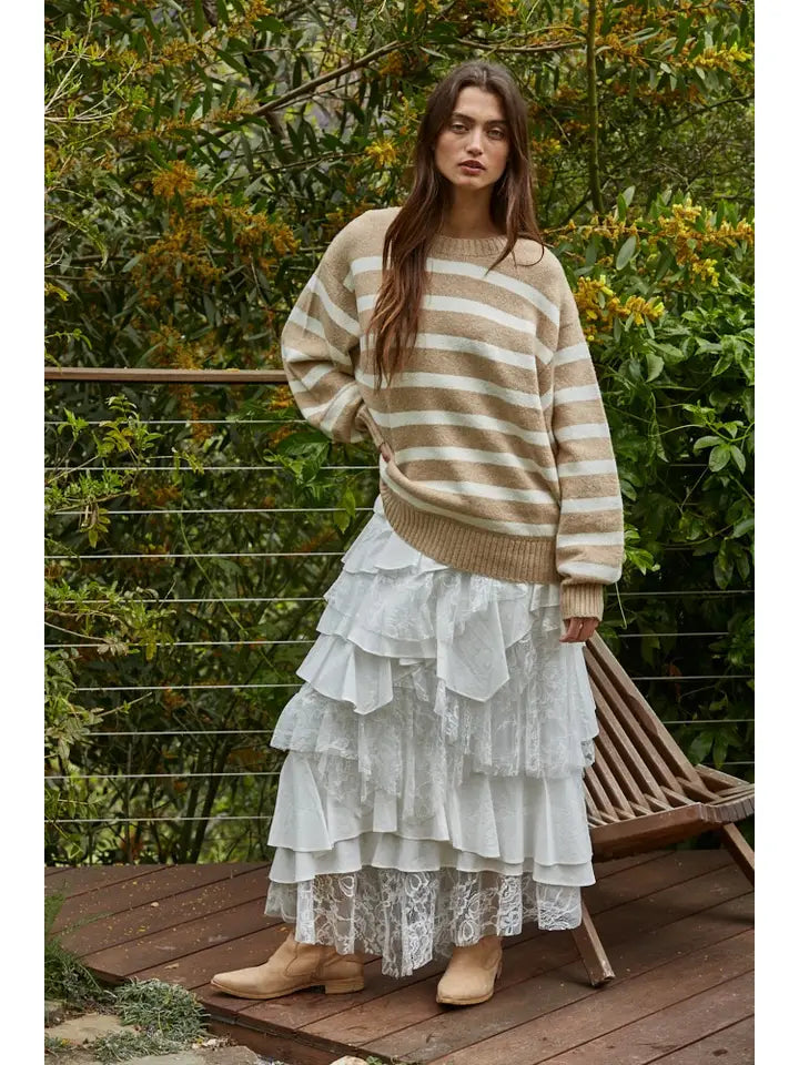 Knit Oversized Striped Sweater Top