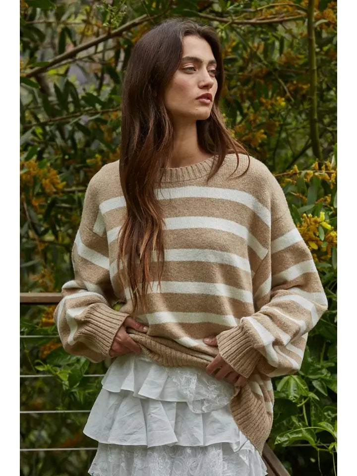 Knit Oversized Striped Sweater Top