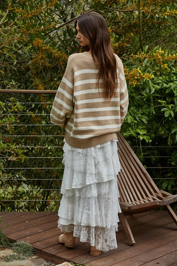 Knit Oversized Striped Sweater Top