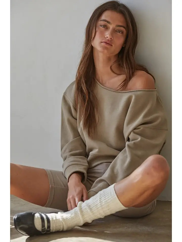 Garment Washed Knit Pullover | Cotton Blend Oversized Long Sleeve Sweatshirt