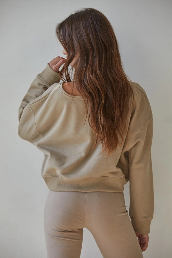 Garment Washed Knit Pullover | Cotton Blend Oversized Long Sleeve Sweatshirt