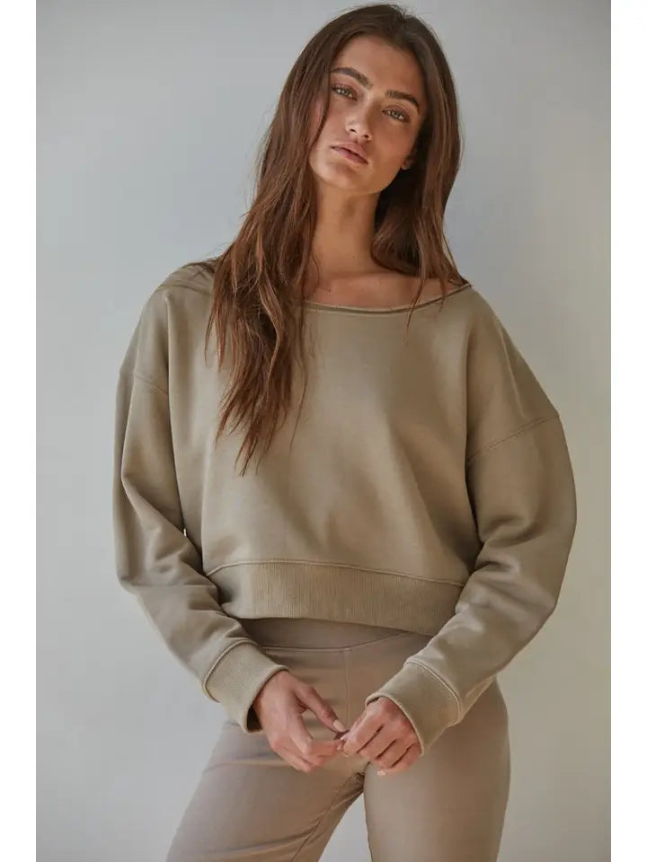 Garment Washed Knit Pullover | Cotton Blend Oversized Long Sleeve Sweatshirt