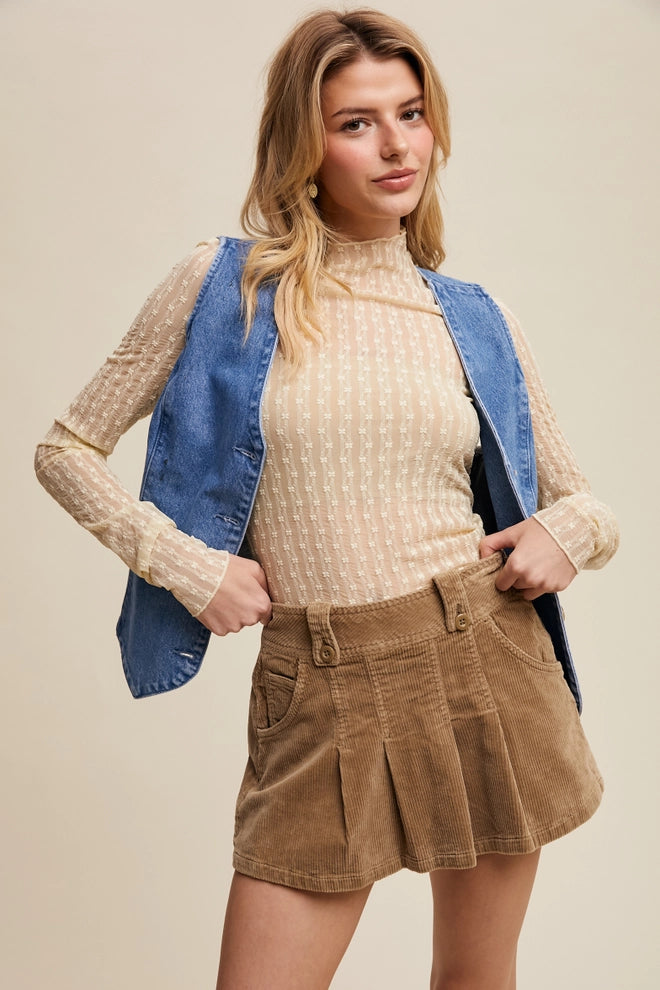 Semi Sheer Textured Lace Long-Sleeve Layering Top – Butter