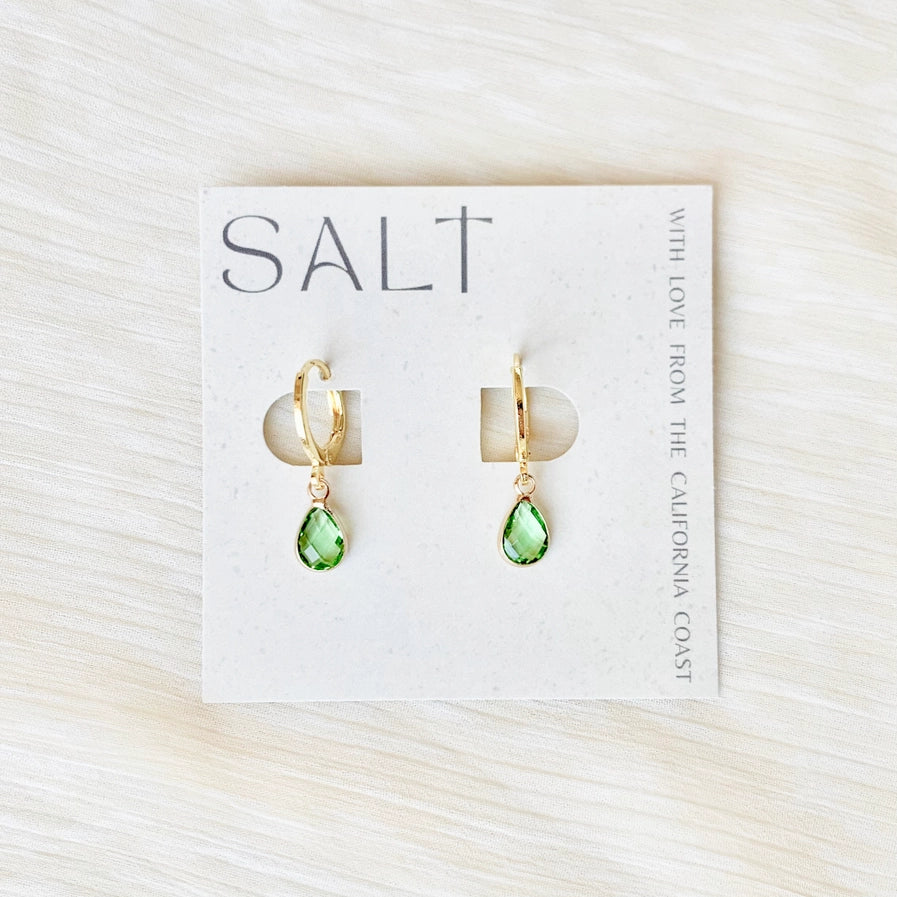 Peridot Huggie Hoops – Gold | Light Green Gemstone Earrings
